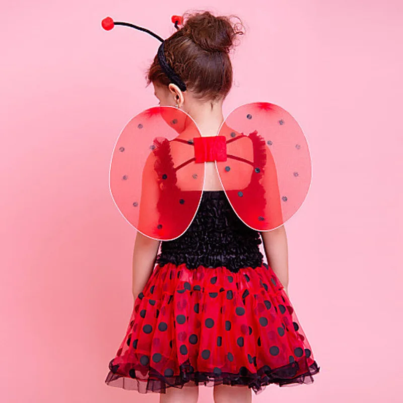 LadyBug Costume Halloween Masquerade Party Suits Girls Role Play Dress Up Tutu 3pc set(dress wing headband) | Детская одежда и