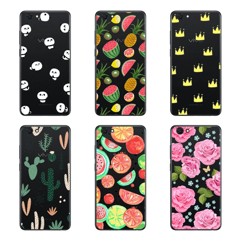 For vivo Y71 Case Silicon Black Painting Flower Soft TPU Back Cover for Protect Phone Cases Shell |