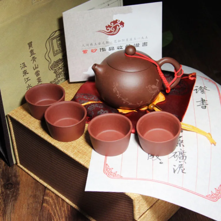 

arenaceous kung fu tea set all hand undressed ore a purple clay pot set of four cups of xi shi gift customization