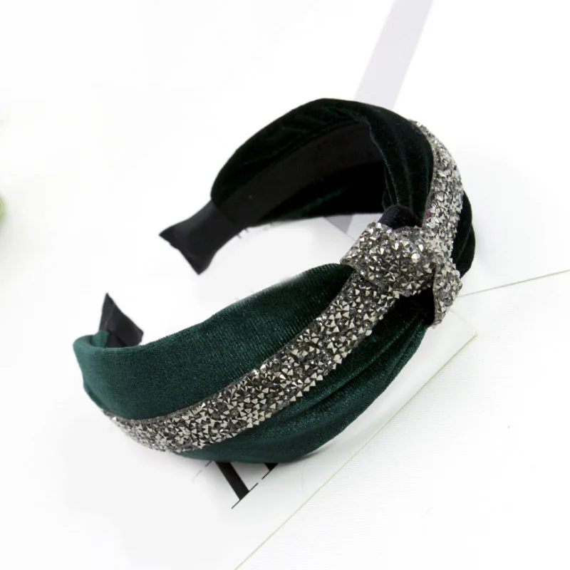 Dark green Модное бархатное украшение для головы с кристаллами, 1 шт., повязка на голову, обруч для волос, женские аксессуары для волос - Цвет: Dark green