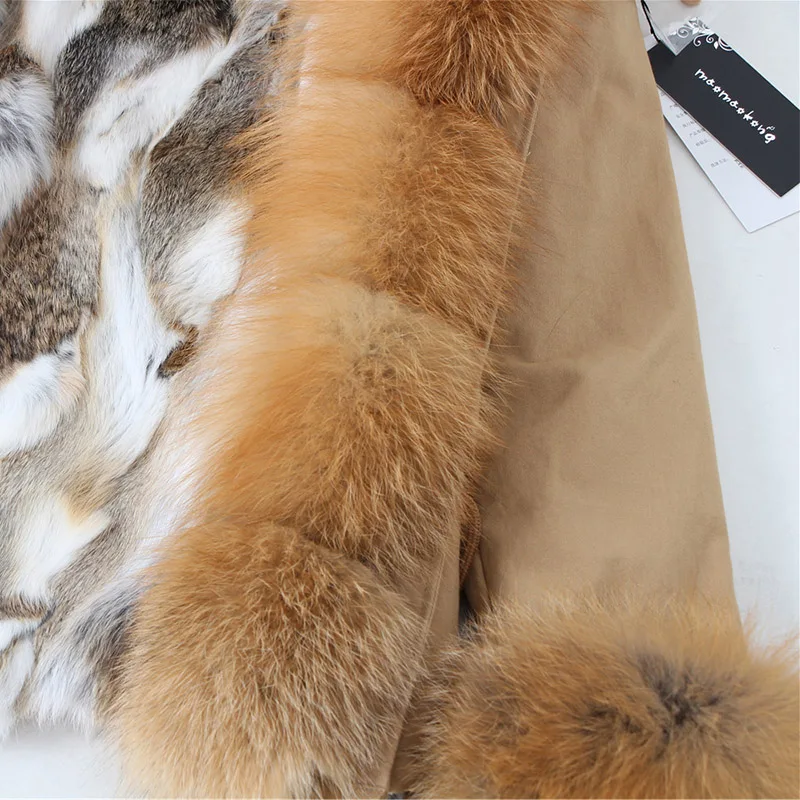 Maomaokong Women Short Parka Winter Long Jacket Parkas Real Fur Coat Natural fox Fur Hood Real Rabbit Fur Liner Outerwear enlarge