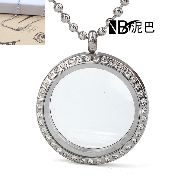 

High quality DIY Slide charms Stainless Steel 30mm Crystal pendant necklace