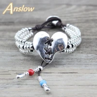 anslow brand top quality handmade diy creative original design heart leather beads bracelets for women friend girls low0744lb
