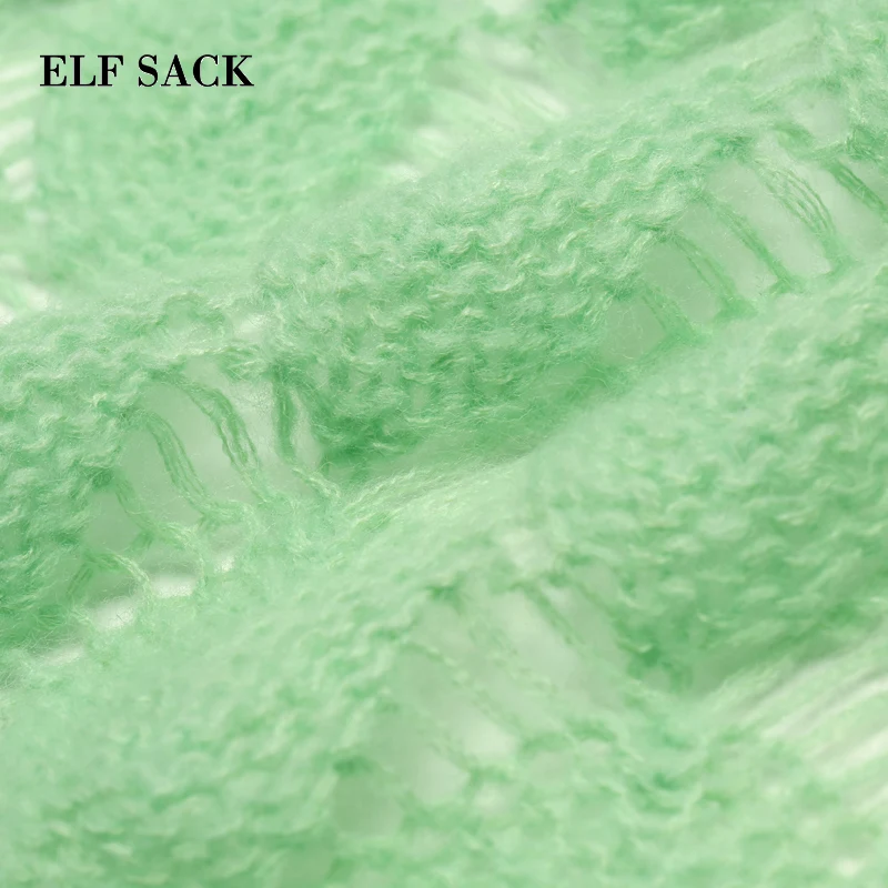 ELF SACK New Oversized Woman Sweater Casual Solid O-Neck Hand Knitted Full Women Pullovers Sweet Streetwear Hollow Femme Tops | Женская