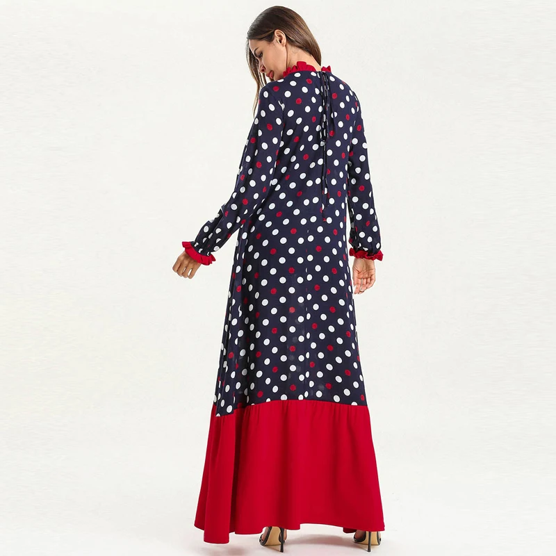 В Горошек Vestidos женский Восточный халат abaya Дубай мусульманский кафтан платье хиджаб халат Катара Tesettur Elbise Турецкая мусульманская одежда