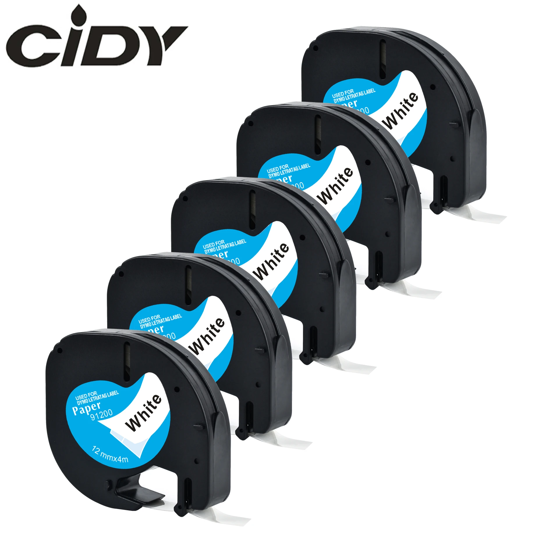 

CIDY 5PK LT91200 совместимый с Dymo LetraTag LT 91200 10697 91330 91220 59421 ленты для этикеток из белой бумаги