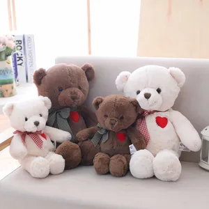 Украшенный красным сердцем Шелковый бант плюшевый мишка плюшевый мягкий мишка плюшевый мишка игрушки для детей белыйкоричневый спутник плюшевый подарок 3550 см
