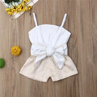princess kids baby girl rompers adjustable belt girl lace flower playsuits patchwork jumpsuits big bow sling rompers 1 4y
