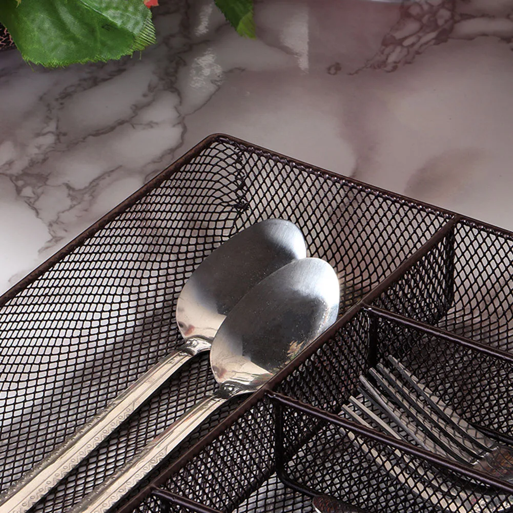 Storage 5 Grids Iron Art Shelf Table Holders Home Organizer Cutlery Tray Drain Flat Drawer Multifunctional Spoon Kitchen | Дом и сад