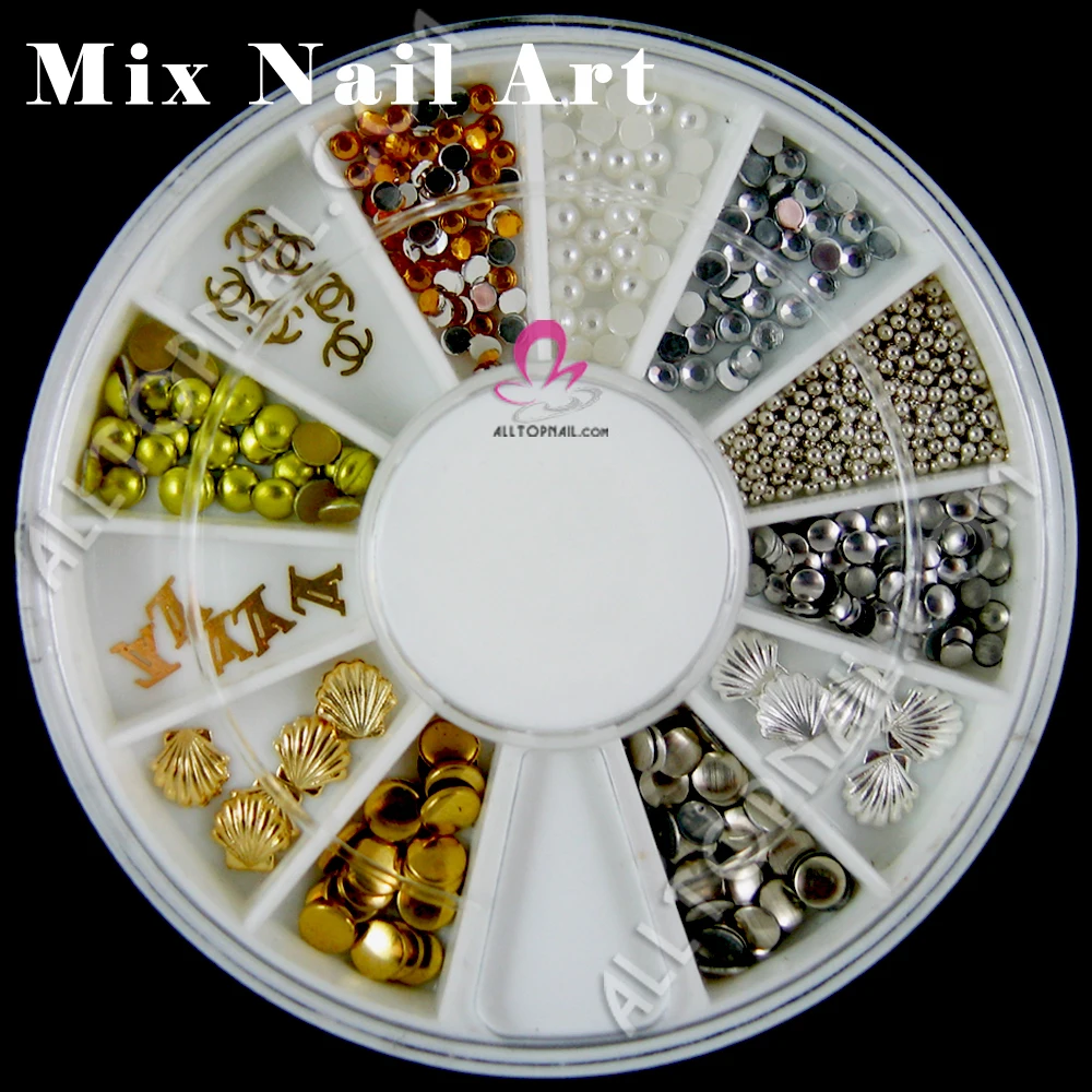2 колеса/лот дизайн ногтей микс металлический корпус металлические шпильки