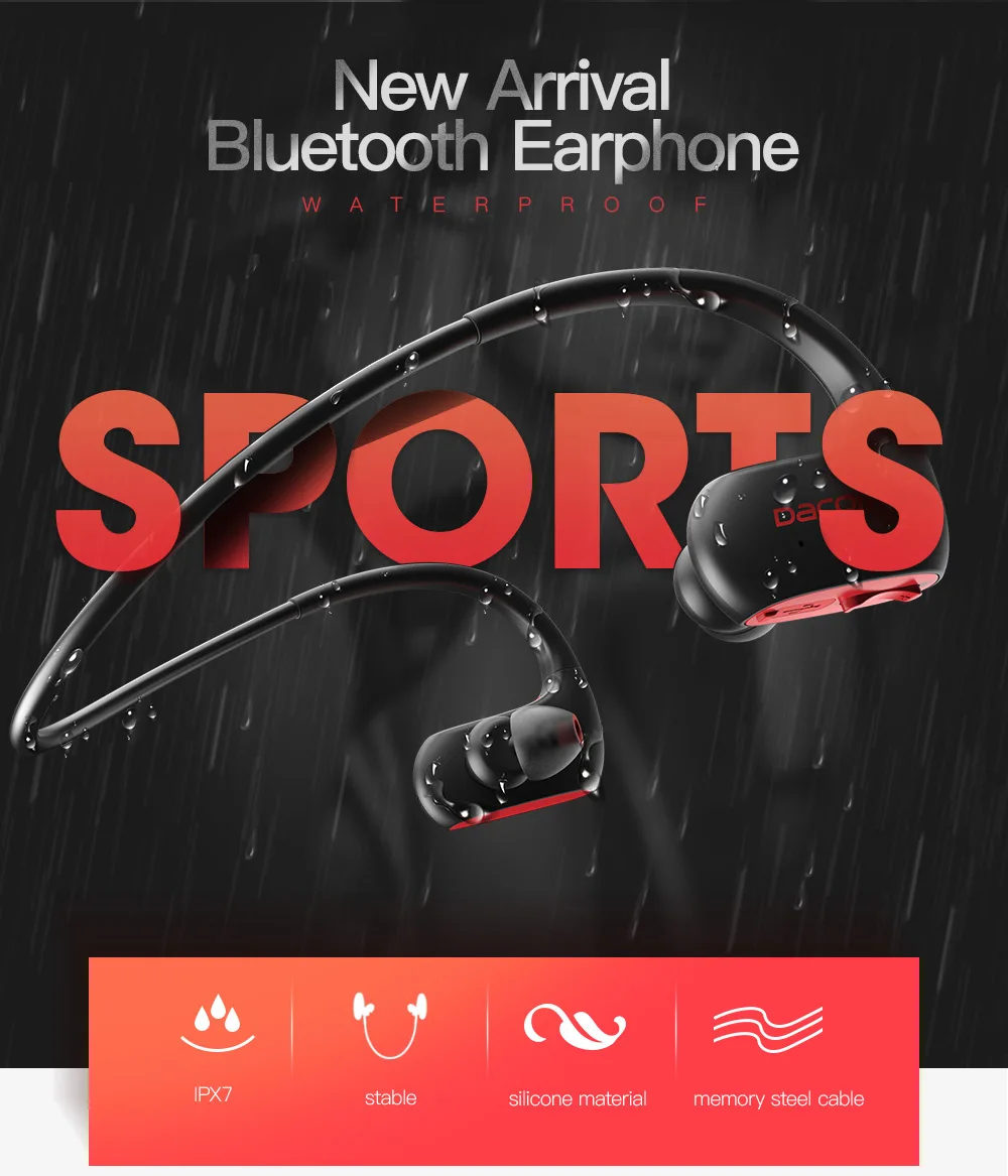DACOM спортивные Bluetooth наушники беспроводные IPX7 водонепроницаемые наушники стерео бас гарнитура Hands-free с микрофоном для телефона