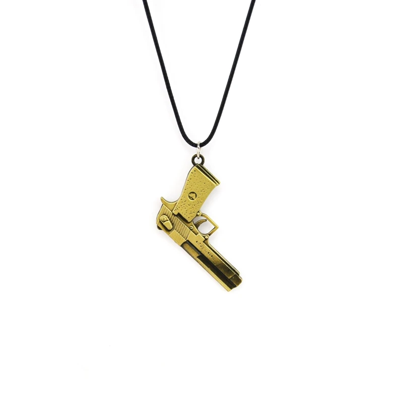 

Counter Strike Men's Vintage Gold Color Pistol Pendant Necklace Leather Rope Chain CS GO Gun Necklace Men Jewelry Souvenir Gift