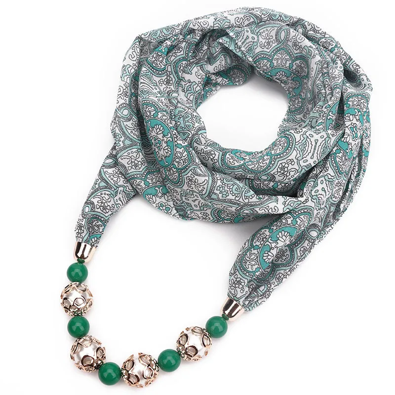 Женский шифоновый шарф ожерелье с цветочным принтом и бусинами|fashion necklace|necklace