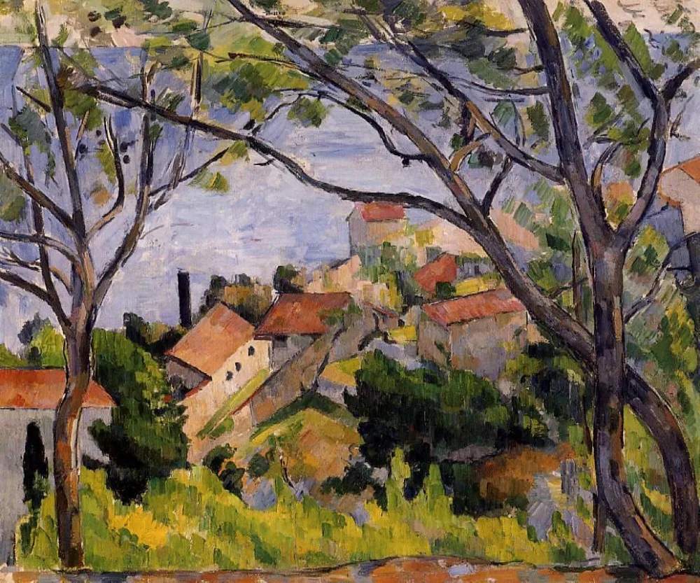 

100% hand made Oil Painting Reproduction on linen canvas,l-estaque-view-through-the-trees-1879 by paul Cezanne,oil paintings
