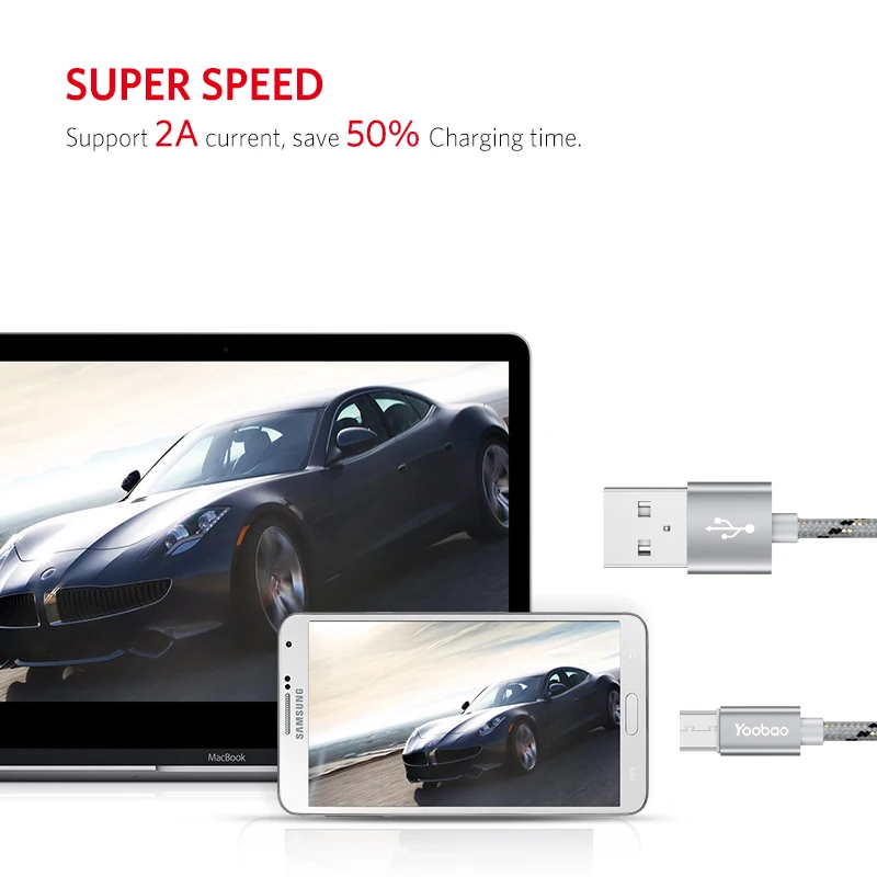 Yoobao YB423 [3 Pack] Micro USB Cable Metal Nylon Braided Wire Charger Sync Mobile Phone for Samsung Galaxy SONY | Мобильные