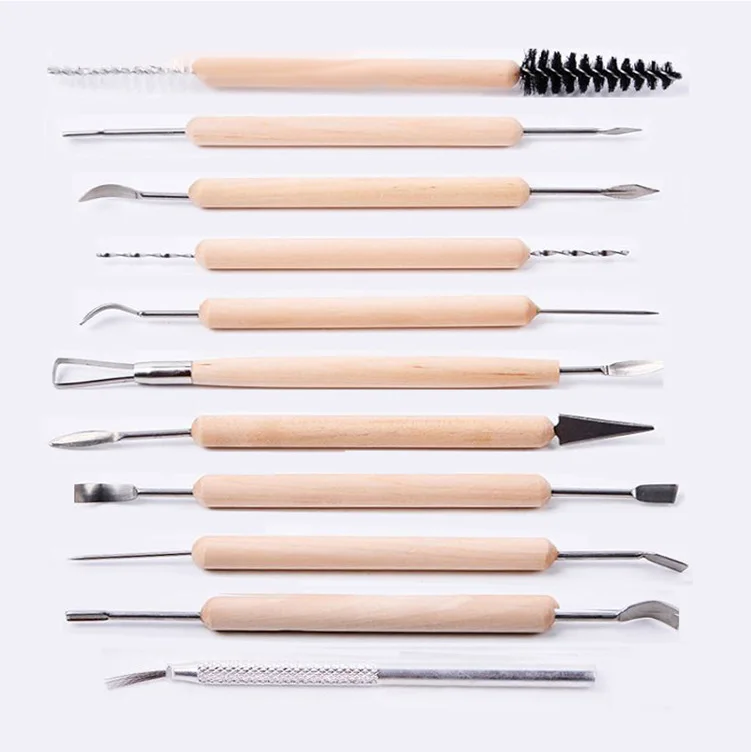 

11pcs/set Wax Carving Pottery Tools Smoothing Wax Clay Sculpting Ceramics Wooden Handle Modeling Clay Tools