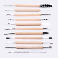 11pcsset wax carving pottery tools smoothing wax clay sculpting ceramics wooden handle modeling clay tools