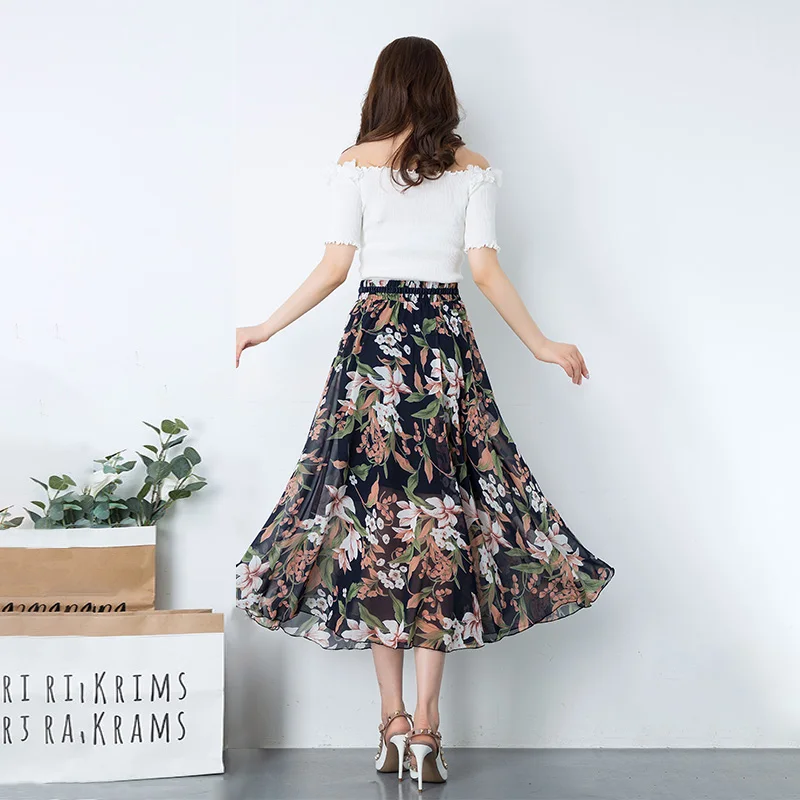 Женская длинная юбка Boho летняя пляжная средней длины с эластичной талией и