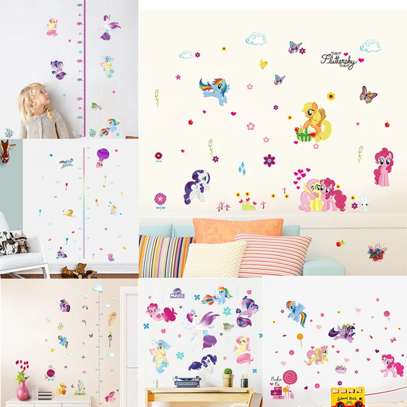 Мультяшные единороги высота мерные настенные наклейки для детской комнаты дети