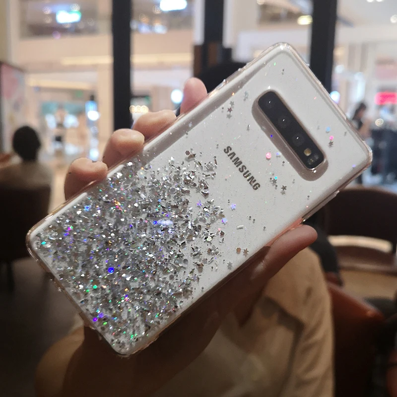 Модный сверкающий блестящий чехол для samsung Galaxy S10 S9 S8 Plus S 10 силиконовый, прозрачный блестки мягкая прозрачная задняя крышка чехол для телефона