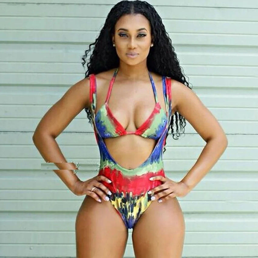 Цельный купальник с высоким вырезом женский купальный костюм монокини принтом