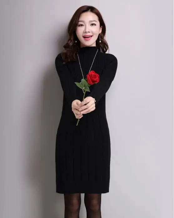 2018 свитер осенне-зимние модели облегающее длинное трикотажное платье с нижней