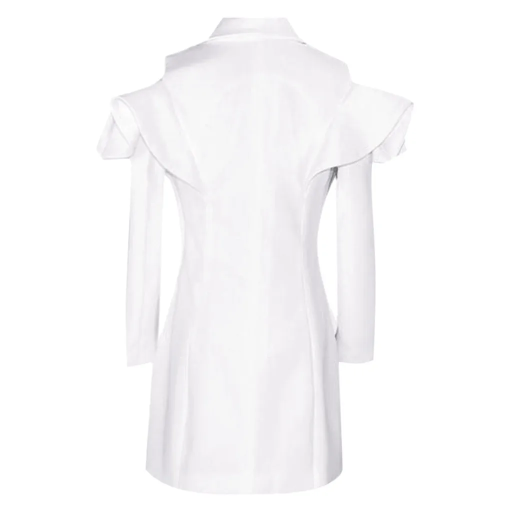 JAYCOSIN Элегантное короткое платье блейзер с оборками и V образным вырезом женское