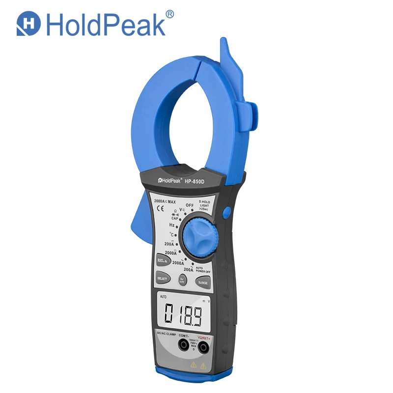 HoldPeak HP-850D 2000A Clamp Meter with Frequency Temperature Capacitance Duty Cycle Test and Carry Bag