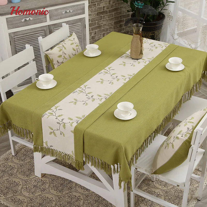 Льняная скатерть с бахромой высокого качества в японском стиле вышивка хлопок