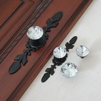 crystal glass drawer knobs black back plate dresser knob wardrobe cupboard pulls furniture cabinet knob light luxury decoration