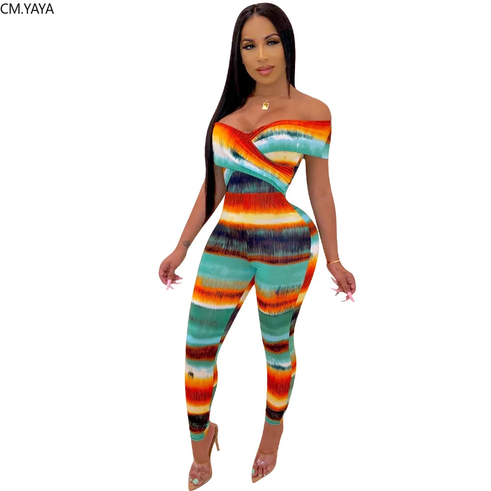 2019 женский Радужный комбинезон с принтом в полоску открытыми плечами v образным