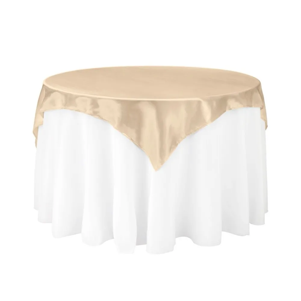 

10Pcs 85"*85" Beige Square Table Overlay For Round Wedding/Party/Dinning Table Decoration Free Shipping