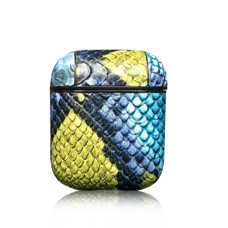 Snake-Sky Blue Змеиная кожа наушники из искусственной кожи чехол для Apple Airpods Bluetooth гарнитура защитный противоударный чехол для Air Pods сумки для хранения - Цвет: Snake-Sky Blue