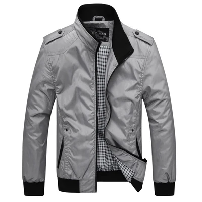 VV12 Grey Мужские куртки весна осень повседневные пальто сплошной цвет Мужская спортивная одежда стоячий воротник тонкие куртки мужские куртки бомбер плюс размер 4XL - Цвет: VV12 Grey