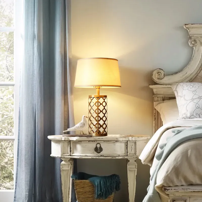 Modern Simple Real Brass Table Lamps Study Light Bedroom Bedside Lights Cloth Lampshade Home Lighting Led Desk E27 Bulb | Освещение