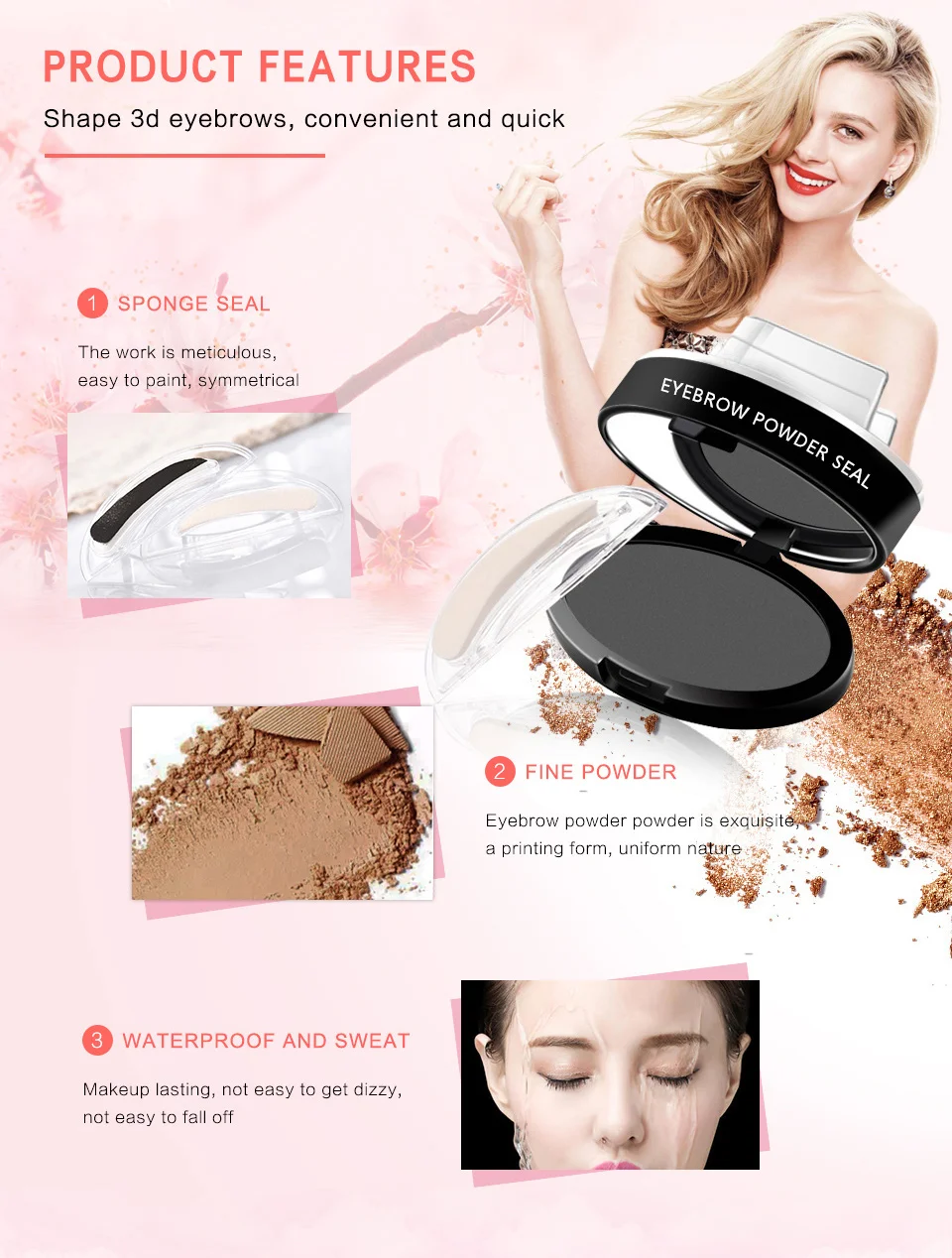 3 вида цветов Тени для бровей с водонепроницаемым штамп долговечная пудра