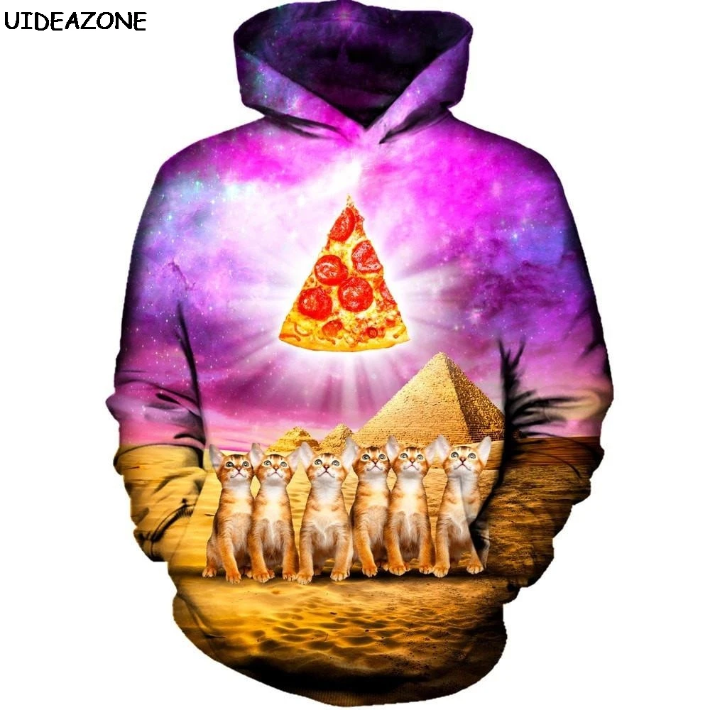 Новинка Осень зима толстовки для мужчин и женщин Egypt Desert Pizza Cat 3D Толстовка с