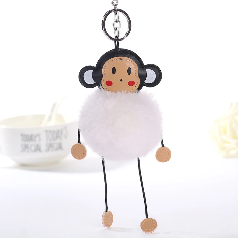 

Mini Fluffy Rabbit Fur Pompom Monkey Keychain For Women Cute Pompon Ball Key Chain On Bag Car Trinket Wedding Jewelry Girls Gift