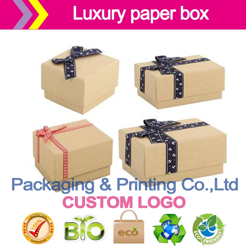 Из натуральной крафт бумаги из двух частей с откидной крышкой ленточным бантом