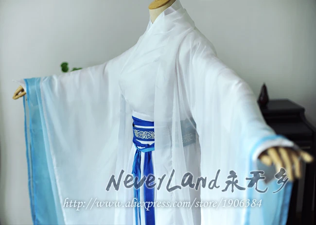 China Ancient Costume TV Film Role Miss Dragon Han Fu White Blue Chiffon Dress Custom-Made | Тематическая одежда и
