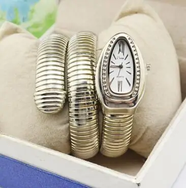 sliver white Модные женские часы со змеиным браслетом, часы с бесконечным браслетом, модные брендовые кварцевые часы для девочек, Religios relojes Montre Femme - Цвет: sliver white
