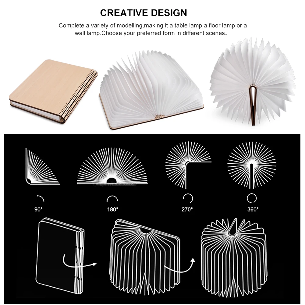 LEDGLE LED деревянная книжная лампа USB перезаряжаемая Складная Ночная креативная