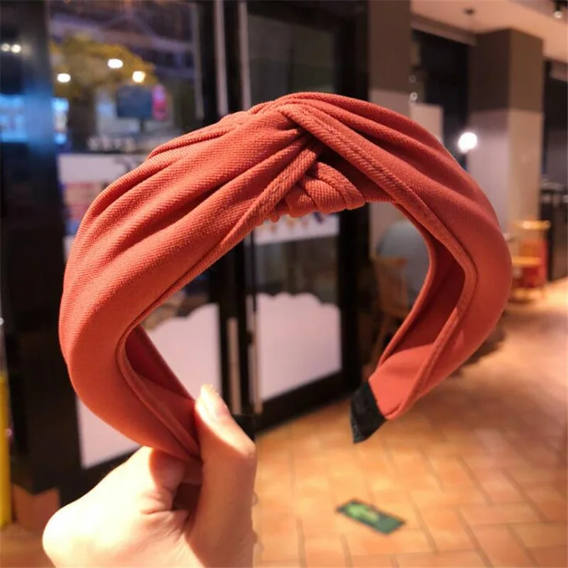 Orange Red Новинка, 1 шт., для женщин и девочек, одноцветная, ободок, модная, ткань, повязка на голову, для девочек, Корейская, повседневная, милая, элегантная, крестовая, аксессуары для волос - Цвет: Orange Red
