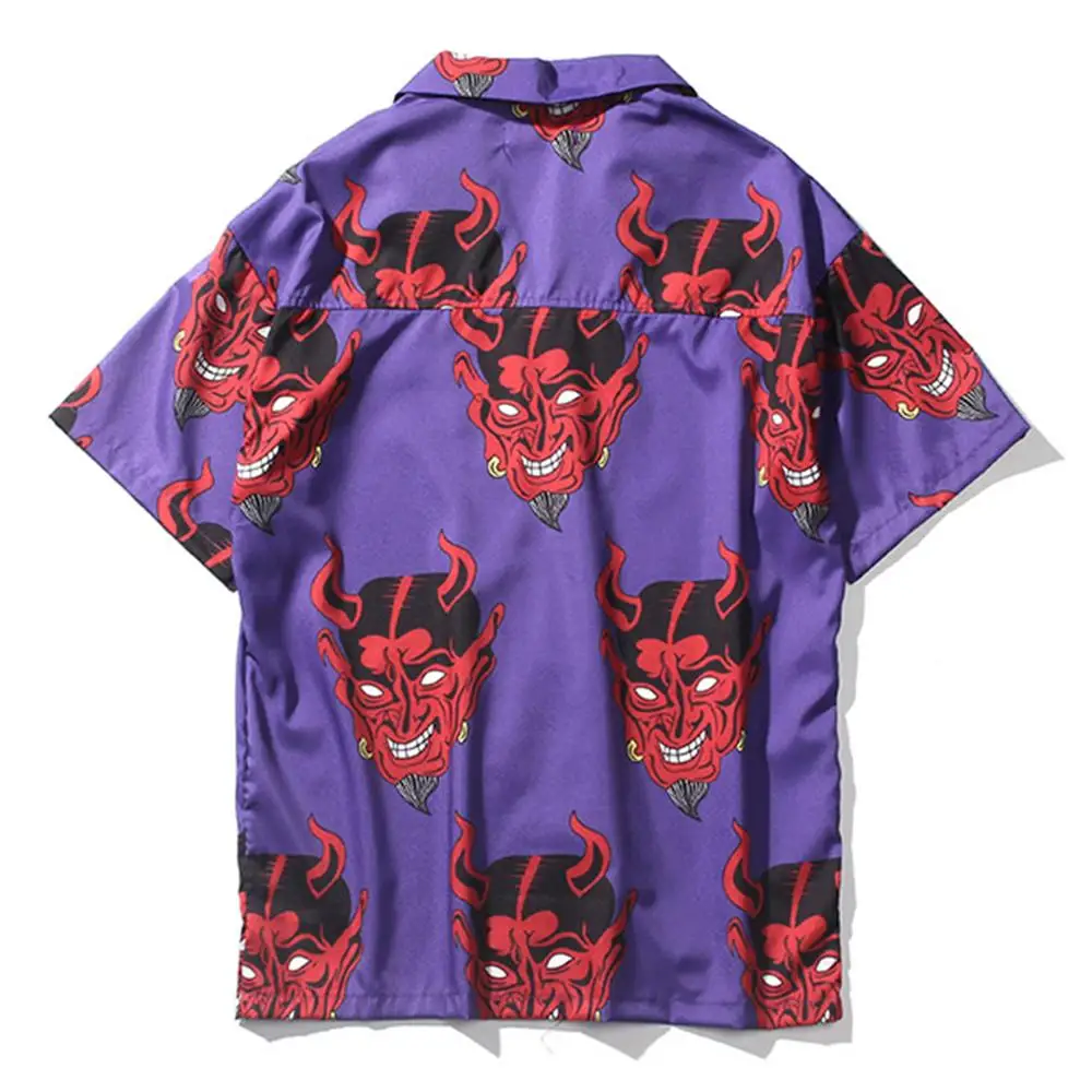 Гавайская рубашка лето 2019 модная уличная одежда с принтом дьявола Повседневная