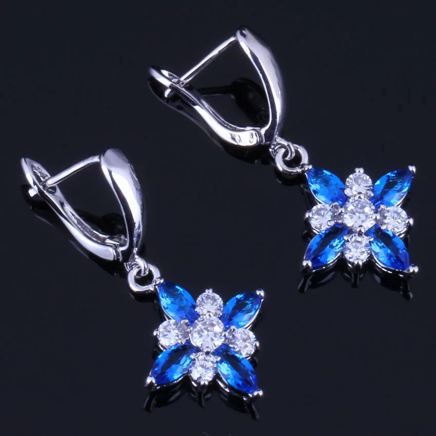 

Sublime Star Blue Cubic Zirconia White CZ Silver Plated Drop Dangle Earrings V0359