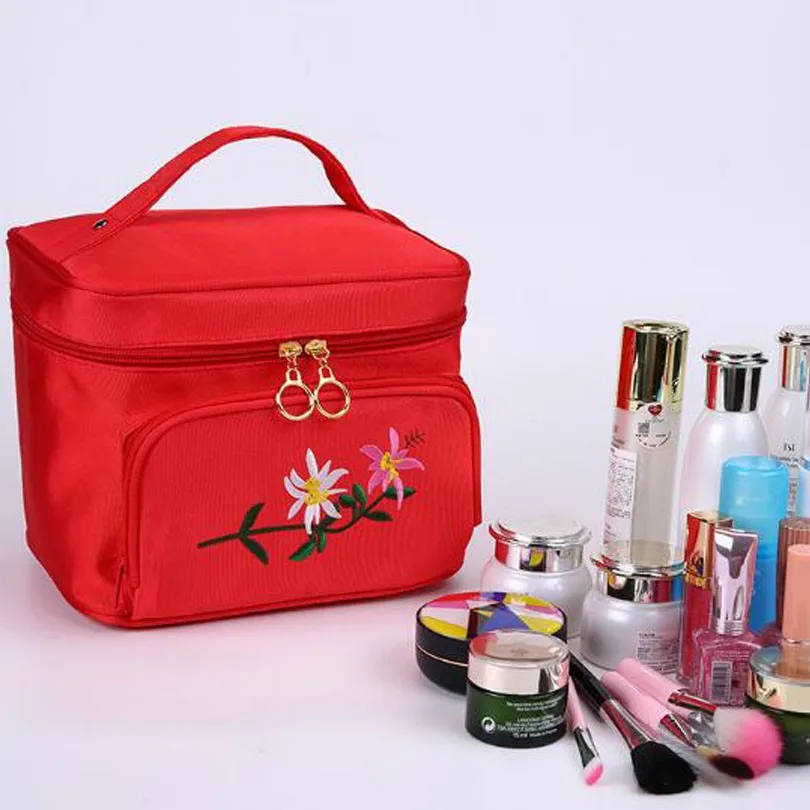 Женская обувь с вышитыми цветами Сумка-Органайзер для косметики Красота сумка