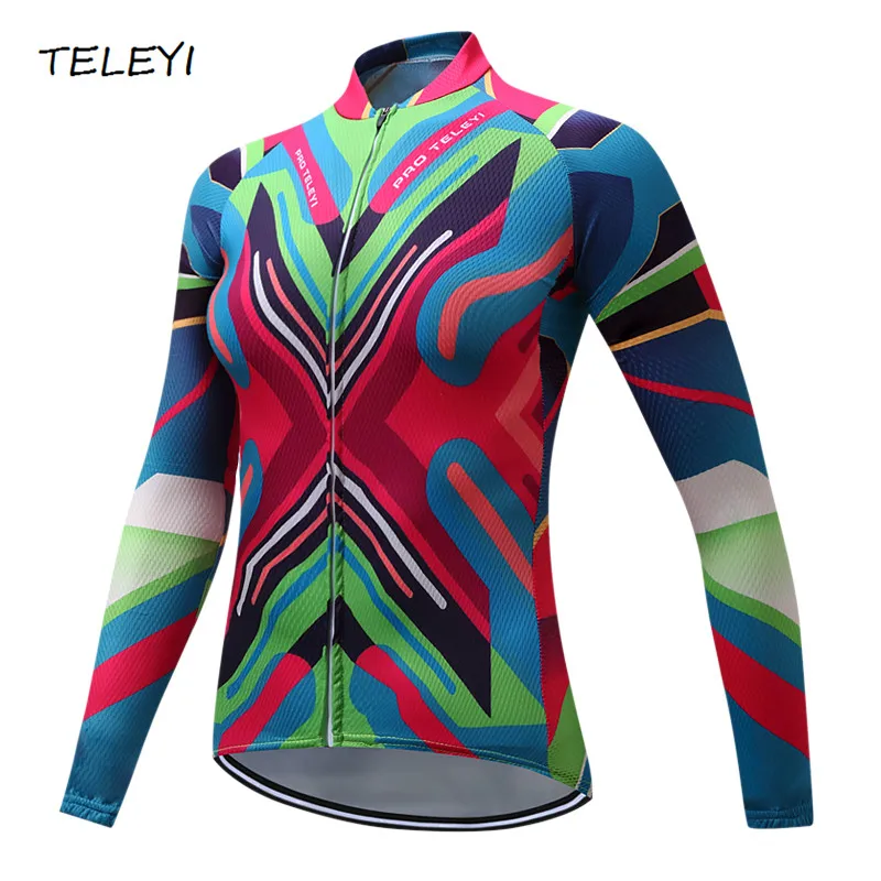 

TELEYI Phoebe Brand Long Sleeve 100% Polyester Women Cycling Jersey Autumn UV Racing Bike Shirt Womens Cycling Clothing