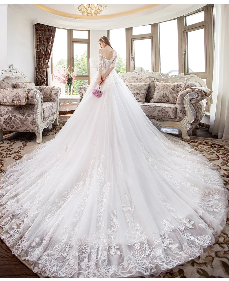 Новое поступление 2018 года свадебное платье с коротким рукавом великолепное