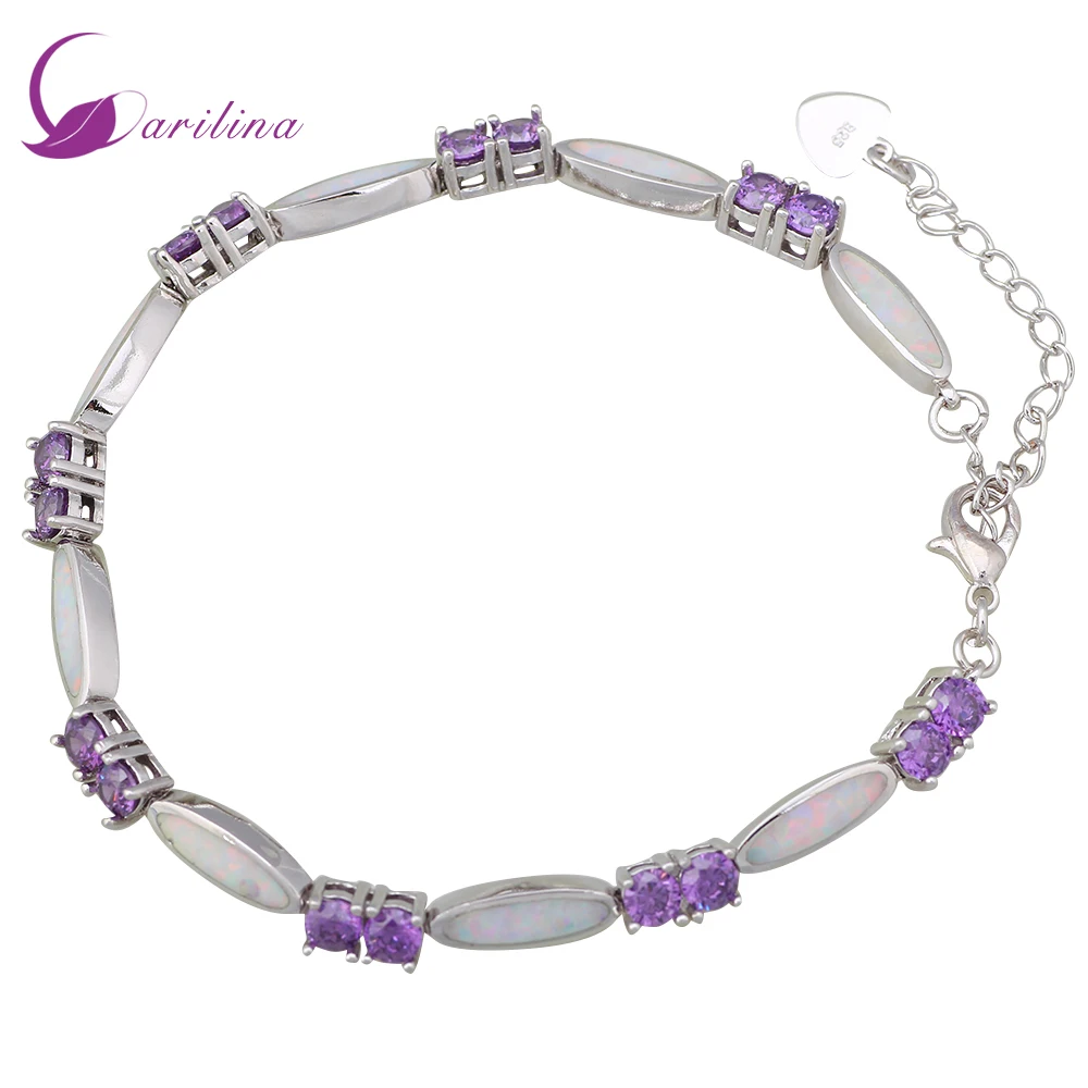 

Women's Silver Color Purple Zircon White Fire Opal Bracelets & Bangles Fashion Wedding Jewelry Bijoux B188