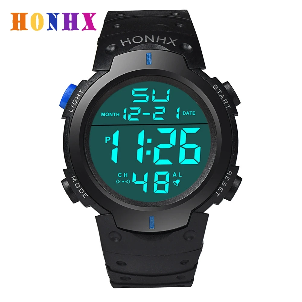 HONHX новые Брендовые мужские светодиодные цифровые армейские часы спортивные часы модные наручные часы водонепроницаемые мужские часы - Цвет: Blue